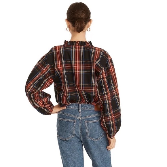 NEW J.Crew Scalloped Tie Neck Stewart Tartan Plaid Poplin Shirt - Picture 3 of 9